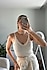 Kadın Bej Örgü Crop Top Askılı Yazlık Büstiyer Bluz