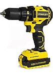 Stanley 18V 1.5 Ah Li/Ion Çift Akülü Kömürsüz Vidalama Matkap Makinası, 55 nm Tork, 13 mm Mandren
