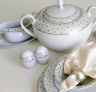 KÜTAHYA PORSELEN 12 kişilik beyaz gümüş 60 parça yemek takımı 