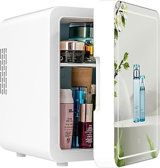 Aynalı LED ışıklı 12 ve 220 volt sıcak soğuk oto buzdolabı 4 litre
