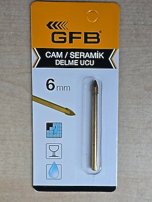 Cam ve seramik delme Matkap Ucu 6mm