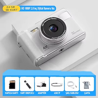 Dijital Kamera 4K UHD&FHD 50 MP 16X ZOOM 64 GB SD KART (SIFIR)