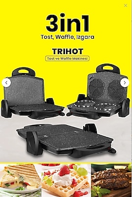 Goldmaster Trihot IN-7464 3in1 Granit Waffle Tost Makinesi