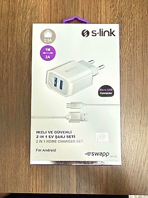 S-link SW-C525 2 Usb + Micro 5V 2.1A Kablolu Ev Şarj Adaptör