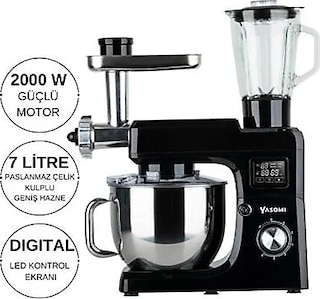 Yasomi Sm 1511bml Led Ekranlı Kıyma Çekme Aparatlı Blender Stand Mikser Mutfak Şefi (Siyah)