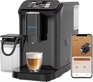 Yasomi Brewsta WS-D5 Çelik Kahve Öğütücülü, Süt Köpürtücülü, Dokunmatik Ekranlı Full Otomatik Espresso Makinesi (Gri)