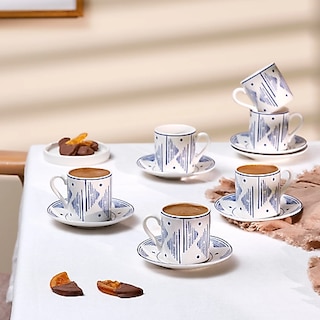 Emsan Estrella New Bone 6 Kişilik Kahve Fincan Takımı 90 ml Lacivert