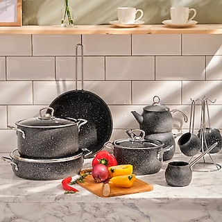 Karaca biogranit steel plus 14 parça granit tencere seti