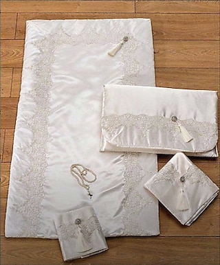 İPEK KADİFE NİŞAN SECCADE ŞASE BOHÇA TESBİH SET gelin çeyiz  