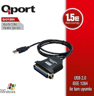 Qport Q-U1284 USB 2.0 Dan Ie1284 Lpt Çevirici 1,5 Mt