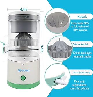 Yasomi Citromix Taşınabilir Usb Şarjlı Mini Narenciye Ve Meyve Sıkacağı (Yeşil)