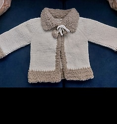 Tunus işi kadife ip çocuk hırka