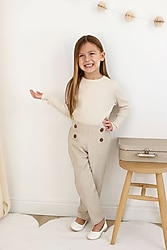 Ekose Desenli Kız Çocuk Dokuma Pantolonlu Takım