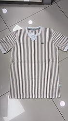 Lacoste Beyaz kahverengi çizgili tişört