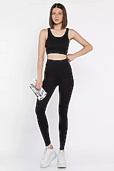 Sıfır Yeni yüksek bel tayt ve crop takım