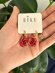 Kırmızı Gül Küpe