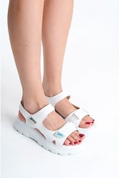 LAMIA Cırt Cırtlı Ortopedik Taban Kadın Sandalet CBT - Beyaz