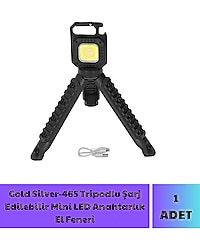 Gold Silver-465 Tripodlu Şarj Edilebilir Mini LED Anahtarlık El Feneri (ÜRÜN SIFIRDIR)