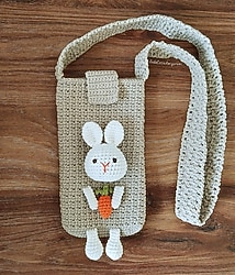 Tavşan Telefon Çantası Örgü Cırt Cırtlı Çocuk Aksesuar
