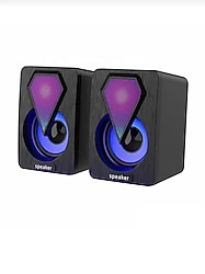 Işıklı Bilgisayar Hoparlörü 1+1 Ses Sistemi 3.5mm Jack Girişli Multimedia Usb Speaker D-04