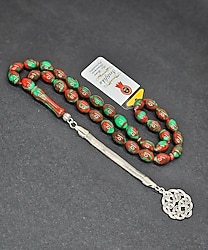 Yeşil ve Kırmızı Desenli sıkma kehribar