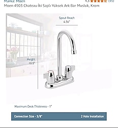 Moen 4903 Chateau İki Saplı Yüksek Ark Bar Musluk – Krom