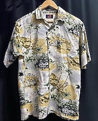 Vintage Tropikal Desenli Gömlek Retro desen, rahat kesim