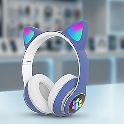 STN-28 RGB Işıklı Kedi Kulaklı Bluetooth Kulaklık - Mavi (Sıfır)