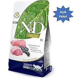 N&D Prime Tahılsız Kuzu Etli ve Yaban Mersinli 3 kg Yetişkin Kedi Maması - Açık Paket
