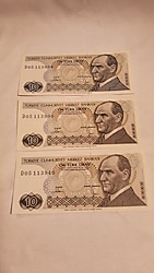 PARA ÇİL 3 ADET 7. EMİSYON 10 LİRA MİLLİ PİYANGO KAĞIDINA BASILI