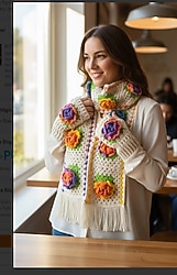 Gül motıflı eldıven atkı takımı