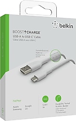 Belkin Type-c Örgülü Hızlı Şarj ve Aktarım Kablosu 1m Beyaz CAB002bt1MWH , Sıfır