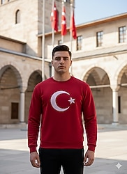 Ay Yıldız Baskılı Kırmızı Sweatshirt