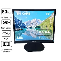 PHİLİPS 19S4L 19" LED Kare Monitör VGA Girişli 1280 x 1024 2. El Temiz 3 Ay Garantili