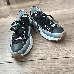 Siyah Keten Platform Topuklu Ayakkabı