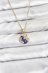 316L Çelik Zincir Gold Renk Gece Model Zirkon Taşlı Kadın Kolye