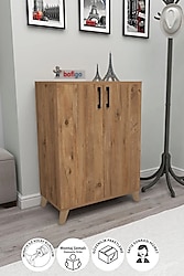 Bofigo 4 Raflı 2 Kapaklı Ayakkabılık Çok Amaçlı Dolap Ayakkabı Dolabı Ceren Çam