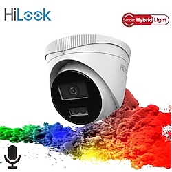 HILOOK 2Mpix, 2,8mm Lens, H265+, Dual Light, 20Mt Gece Görüşü, Dahili Mikrofon, IP67, PoE, Dome, IP Kamera