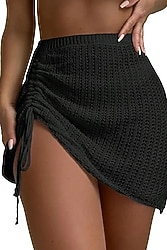 Kadın Örgü Plaj Eteği Dantel Görünümlü Mini Pareo Yırtmaç Bağlamalı