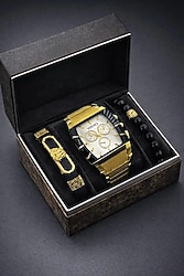 Versace Set Beyaz Kadran Full Gold Erkek Saat + Bileklik + Kolye