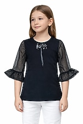 Kolları tül payet fiyonk detayli kız çocuk bluz . 7 yaş