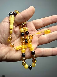 Multicolor Doğal Kaya Damla Kehribar Tesbih