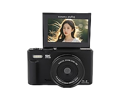 5K Dijital Kamera 75MP HD Retro Flip Ekranlı 18x Dijital Zoom Siyah 64 GB (SIFIR)