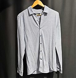 Vintage Mavi marka uzun kollu mavi polo gömlek – gri melanj rengi klasik!