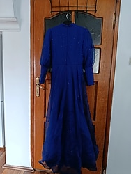 Saks mavisi simli drapeli balon kol tesettür abiye M beden