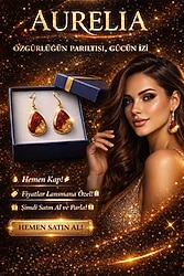 Yakut Görünümlü Gold Detaylı Özel Tasarım Epoksi Küpe