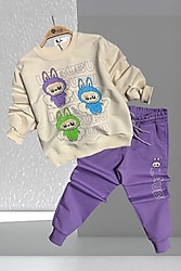 Labubu Desenli Kız Çocuk Takım Lila Renk