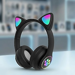 STN-28 RGB Işıklı Kedi Kulaklı Bluetooth Kulaklık - Mat Siyah