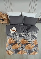 Gri yaprak Desenli tek kişilik Nevresim ve Çarşaf Takımı