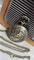 kurt motifli köstekli cep saati